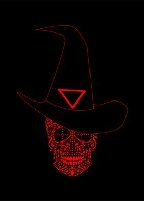 Red skull witch with hat 
