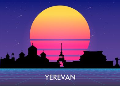 Yerevan cityscape retro 80