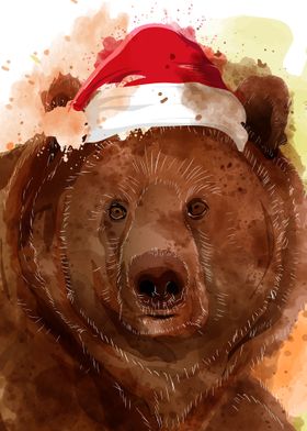 Bear Santa Water Colour