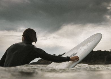 Surfer in black and white