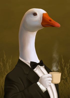Duck enjoying coffee