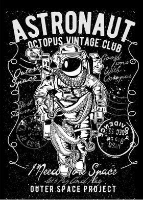 Astronaus octopus vintage