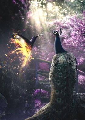 Peacock and Hummingbird