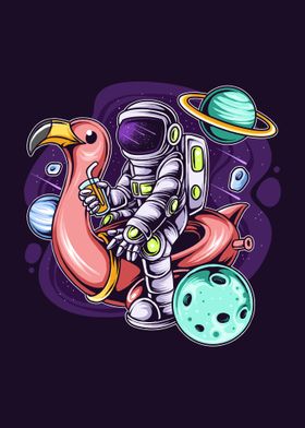 astronaut sitting flamingo