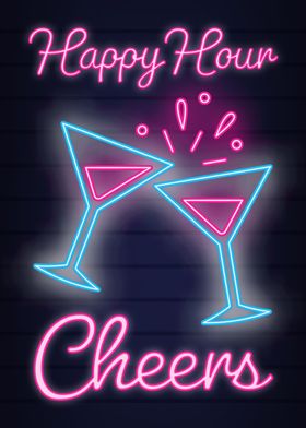 Neon Martini Cheers Sign