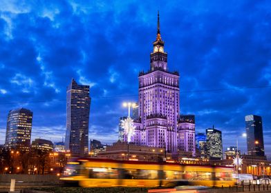 Warsaw City Night Skyline
