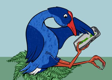 Pukeko using a smart phone