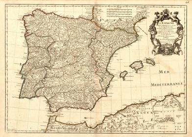 Spain Portugal Old Map
