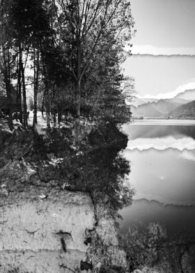 Monochrome  lake scape