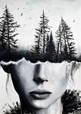 Forest girl abstract art