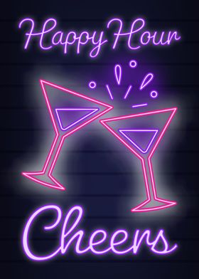 Neon Martini Cheers Sign