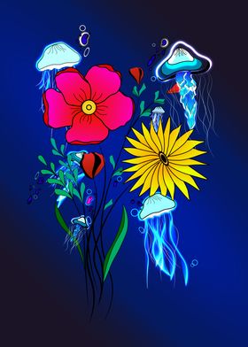 Jellyfish and flowers