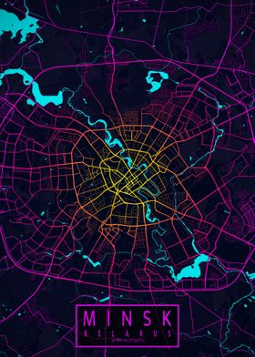 Minsk City Map Neon