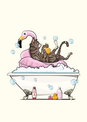 Cat in Bath on Flamingo