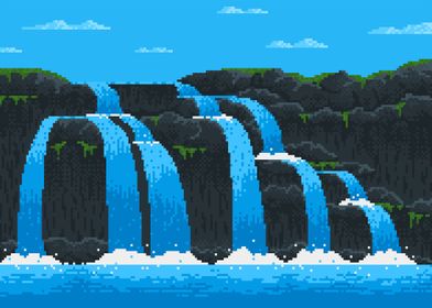 pixel art waterfall