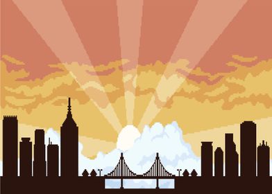 Pixel art sky city