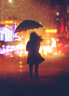 Lonely woman with umbrella