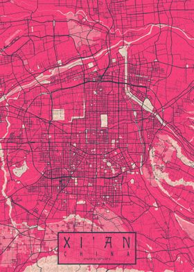 Xian City Map Blossom