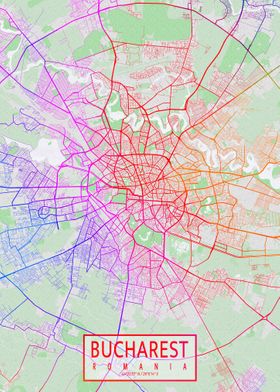 Bucharest Map Colorful