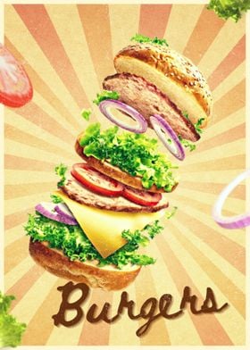Retro Burgers Poster