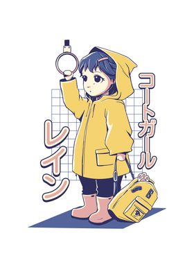 Anime girl yellow raincoat