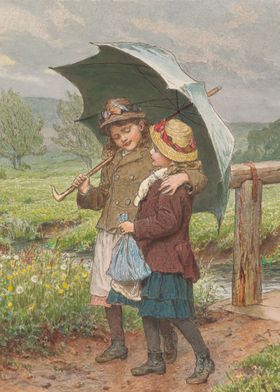 Two Girls Under Umbrella