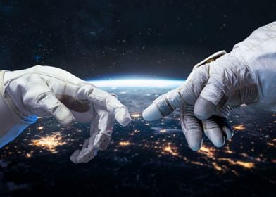 Astronaut and robot hands