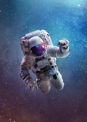 Astronaut in bright galaxy