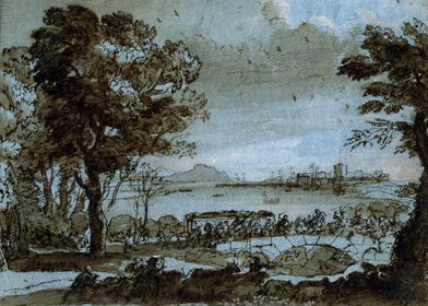 Coast scene with a battle 