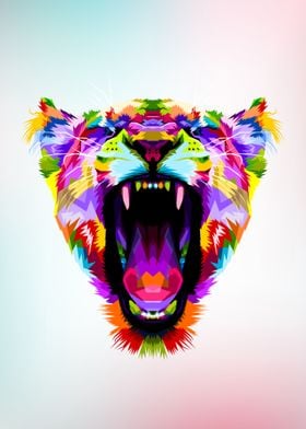 Rainbow Angry Lion Head