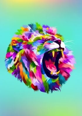 Rainbow Angry Lion Head