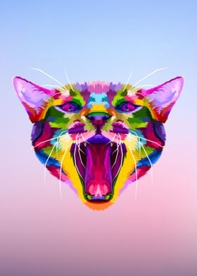 Rainbow Angry Cat Head