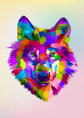 Rainbow Pop Art Wolf Head