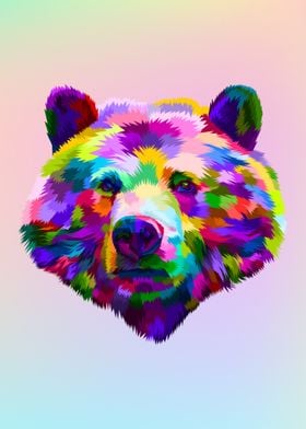 Rainbow Pop Art Bear Head