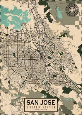 San Jose City Map Vintage