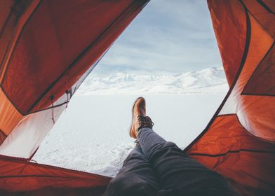 tent feet out