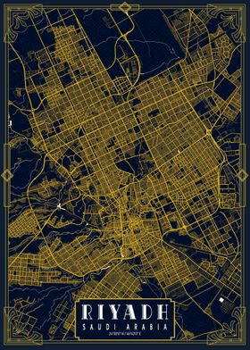 Riyadh City Map Art Deco