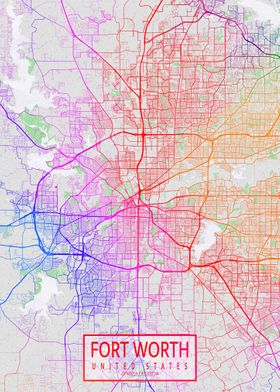 Fort Worth Map Colorful