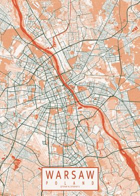 Warsaw City Map Bohemian