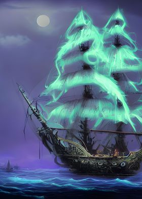 Glowing Ghost Pirate Ship