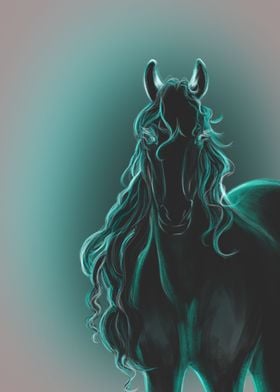 Dark horse with green aura