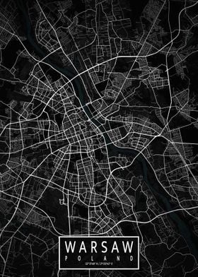 Warsaw City Map Dark