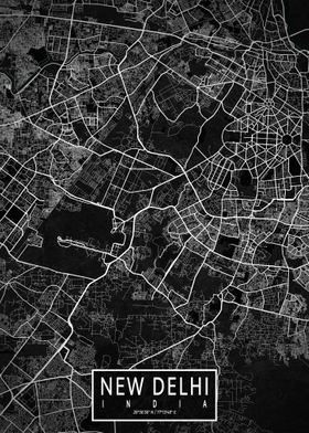 New Delhi City Map Dark