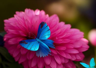 pink dahlia and butterfly