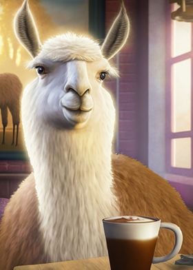 Funny Llama and Coffee