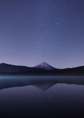 Mountain by Lake at night
