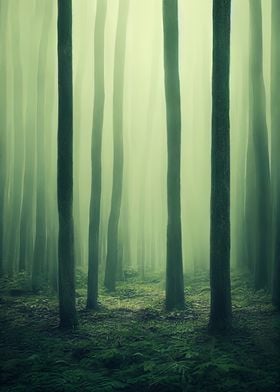 Trees in Foggy Forest