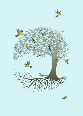 Tree of life bluetit birds