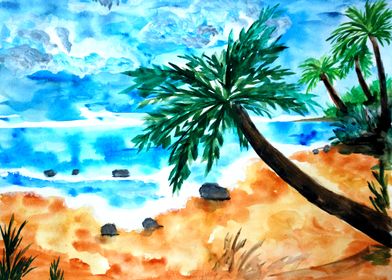 Sandy Beach and Palm Trees