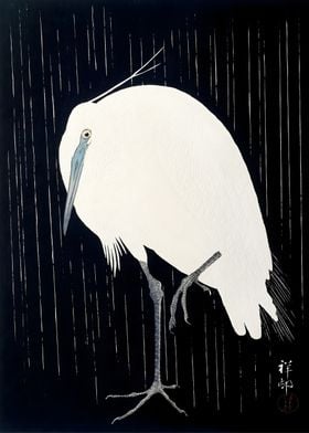 Ukiyo e Heron in the Rain